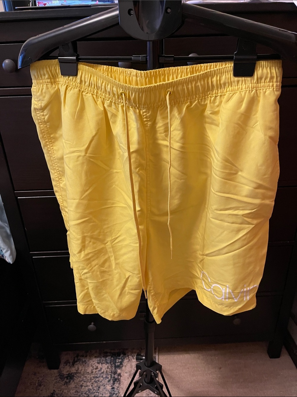 Calvin Klein Men’s Bright Yellow Drawstring Swim Trunks